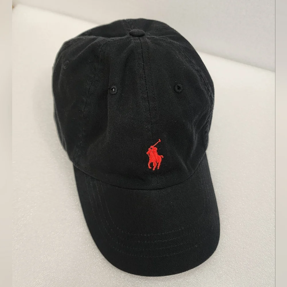 Ralph Lauren Polo Black Hat Baseball Cap Strapback  Red Pony One Size - Picture 2 of 8